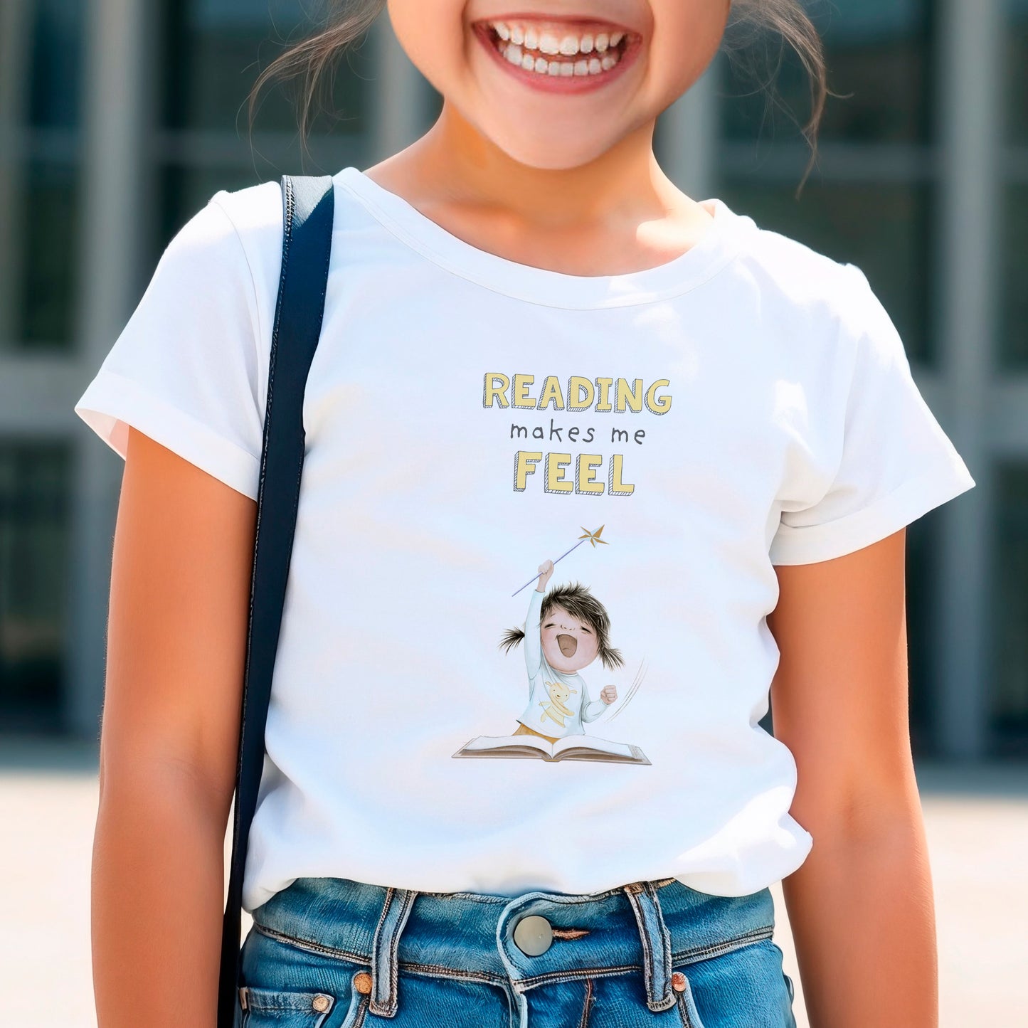 "Reading Makes Me Feel" Soft Kids T-Shirt (Color on White)