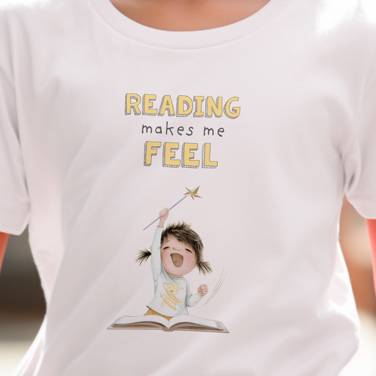 "Reading Makes Me Feel" Soft Kids T-Shirt (Color on White)